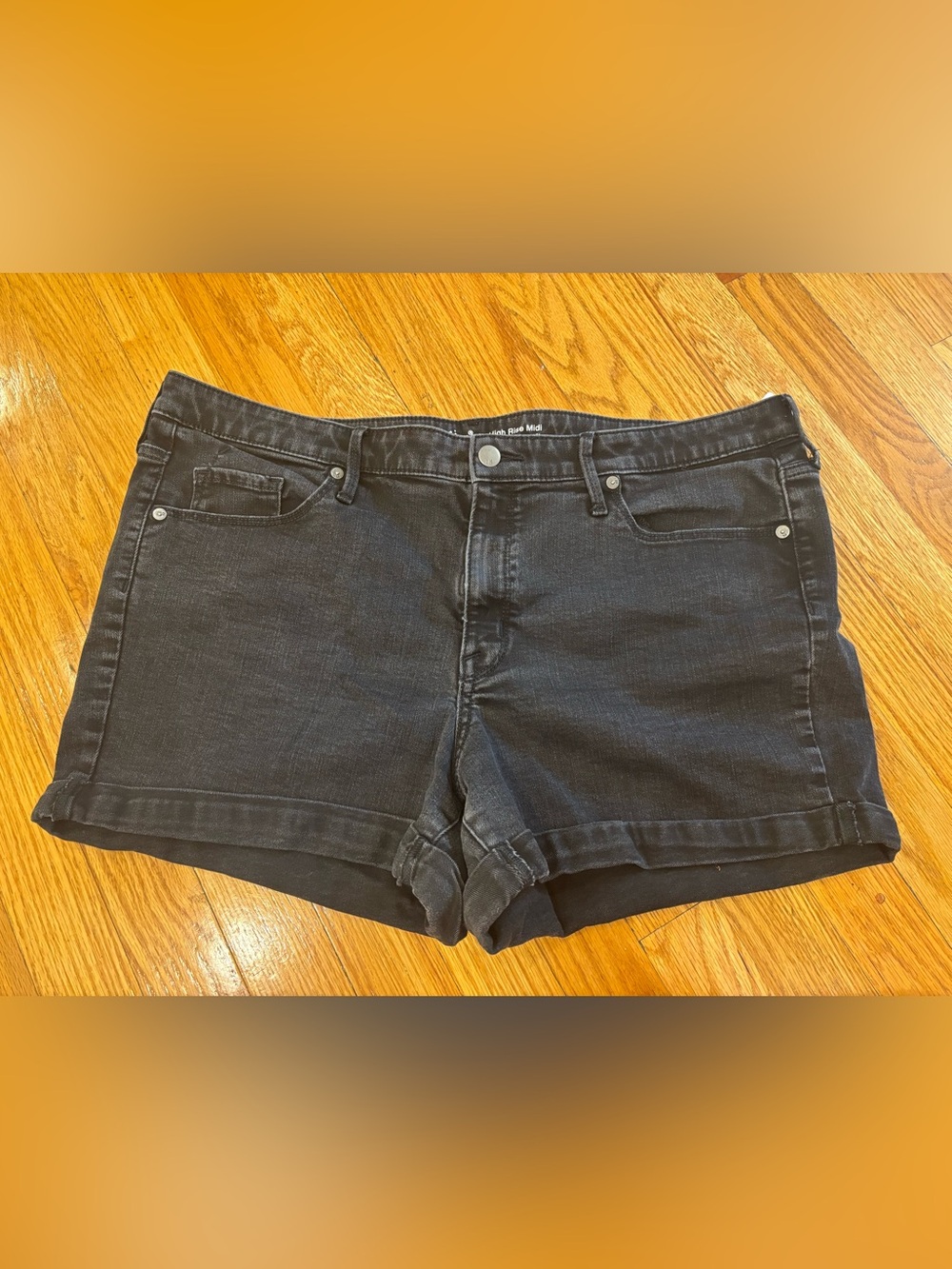 High-Rise Black Denim Jean Shorts - Casual Fold Hem